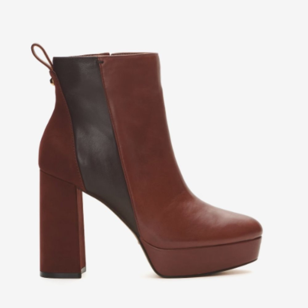 NWOB, Vince Camuto, Gripaula Heeled Bootie, Cocoa Biscuit, Various Sizes